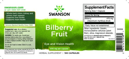 Swanson Fekete áfonya (Bilberry) gyümölcs 470 mg 100 kapszula
