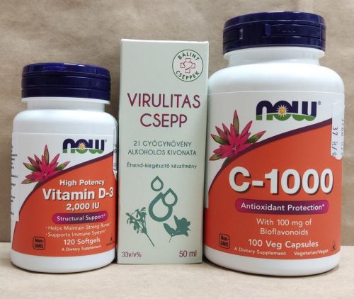 D3 2000 vitamin 120 lágyzselatin + C1000 100kapszula + Virulitás csepp 50ml