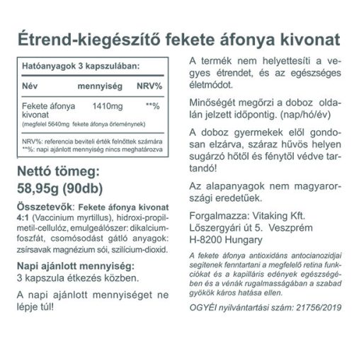 Vitaking Fekete áfonya Bilberry extract 90 kapszula 