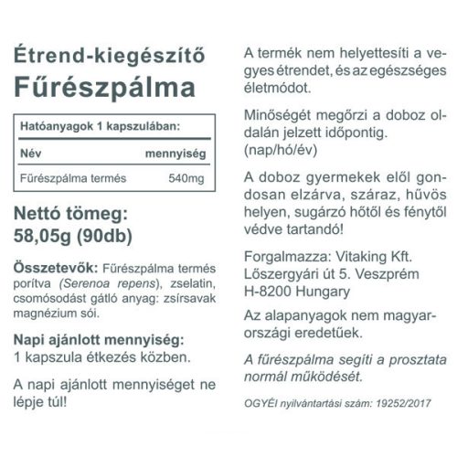 Vitaking Fűrészpálma Saw Palmetto 540mg 90 kapszula  