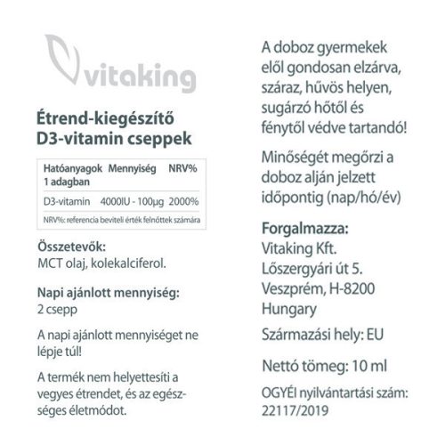 Vitaking D3-vitamin csepp MCT olaj 2000NE 