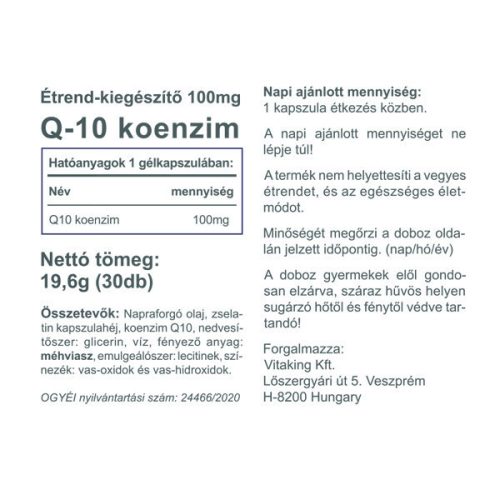Vitaking Koenzim Q-10 100mg 30 lágyzselatin kapszula