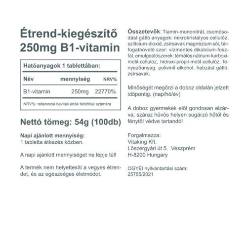 Vitaking B1-vitamin 250mg 100 tabletta