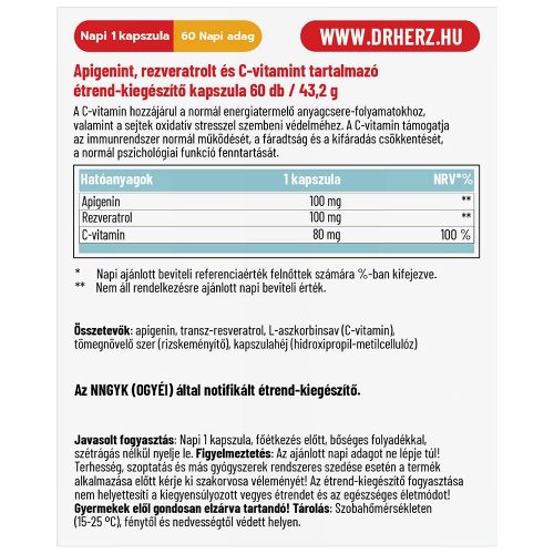 Dr. Herz Apigenin + Rezveratrol + C-vitamin 60 kapszula