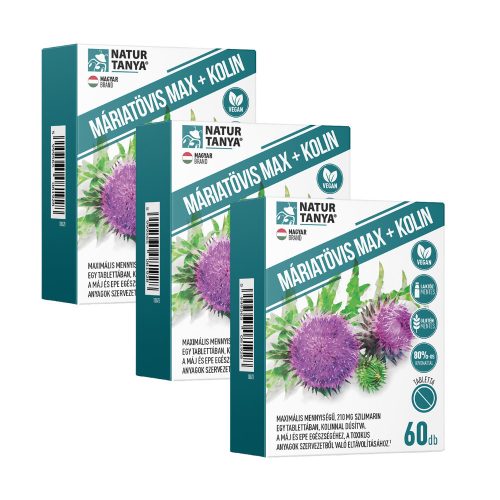 Natur Tanya MÁRIATÖVIS MAX + KOLIN - Maximális mennyiségű szilimarin, kolinnal  3x1 doboz TRIO pack 3x60 kapszula csomagban olcsóbb!