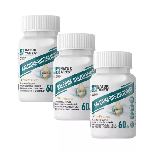 Natur Tanya  Kalcium-biszglicinát - világszabadalommal védett BioPerine és D3-vitamin 3x1 doboz TRIO pack 3x 60 tabletta csomagban olcsóbb!