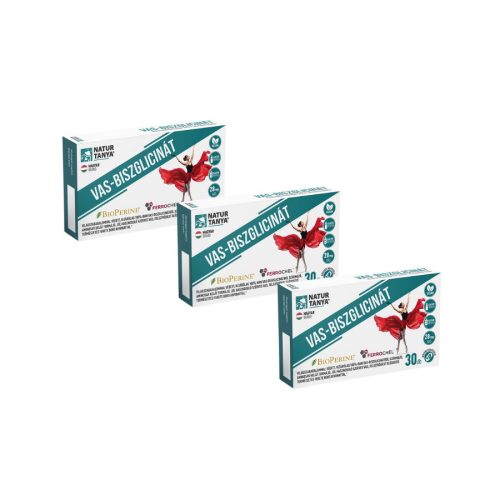Natur Tanya  Vas - Biszglicinát Világszabadalommal védett vegán vaspótló 3x1 doboz TRIO pack 3x30db kapszula csomagban olcsóbb!