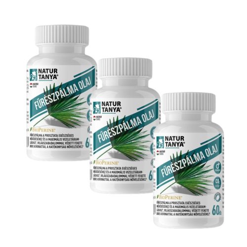 Natur Tanya FŰRÉSZPÁLMA OLAJ (Szabalpálma, Saw palmetto), BioPerine, MCT olaj, természetes E-vitaminok 3x1 doboz TRIO pack 3x60 kapszula csomagban olcsóbb!