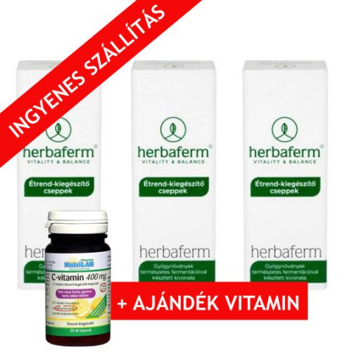 Herbaferm étrend-kiegészítő cseppek 3x30ml TRIO pack ingyenes kiszállítás +ajándék C vitaminnal csomagban olcsóbb!