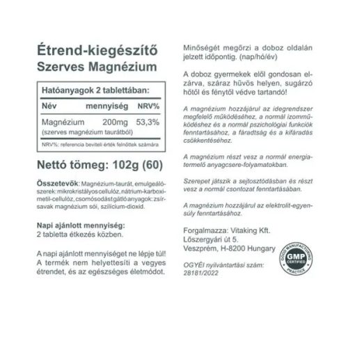 Vitaking Szerves Magnézium Taurát 60 tabletta