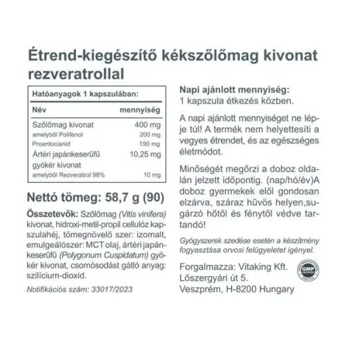 Szőlőmag kivonat + Rezveratrol (80) - Vitaking 