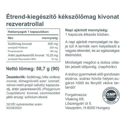 Vitaking Rezveratrol extra 125mg 80 vegan kapszula 