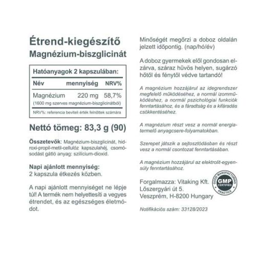 Vitaking Szerves Magnézium Biszglicinát 80 db kapszula