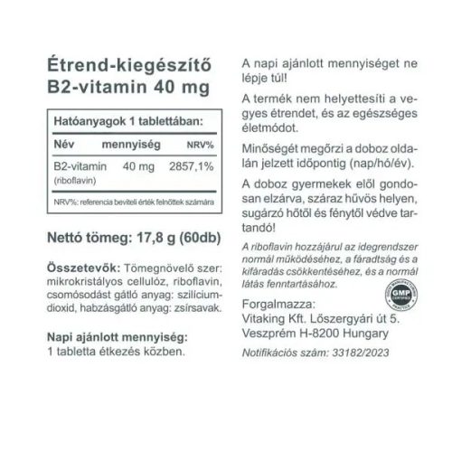 Vitaking Riboflavin - Vitamin B2 40mg 60 tabletta 