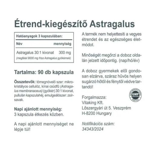 VITAKING ASTRAGALUS KIVONAT 300mg 90kapszula