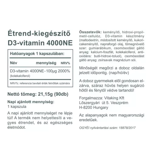 Vitaking D3-vitamin 4000NE 90 kapszula