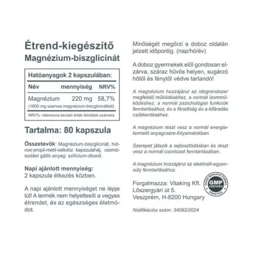 Vitaking Magnézium Biszglicinát 80 vegán kapszula