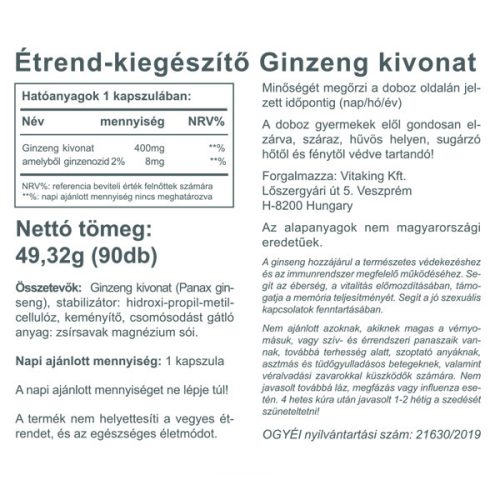 Vitaking Ginzeng kivonat 400mg 90 kapszula 