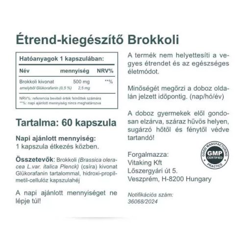 Vitaking Brokkoli kivonat 500mg (2,5mg glükorafanin) 