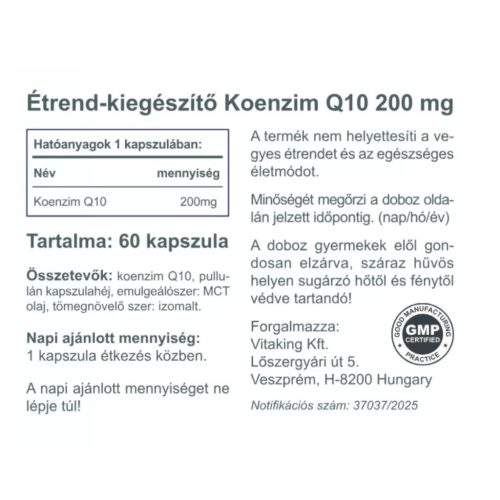 Vitaking Q10 koenzim 200mg ( Fermentált+ Vegán +MCT olaj) 60 kapszula 