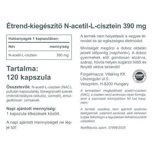 Vitaking NAC-390 mg (N-acetil-L-cisztein) 120 kapszula