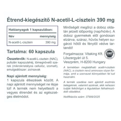 Vitaking NAC-390 mg (N-acetil-L-cisztein) 60 kapszula