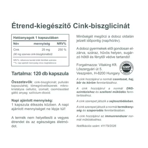 Vitaking Cink Biszglicinát 120 db vegán kapszula 