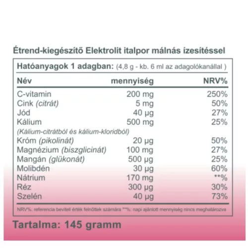 Vitaking Elektrolit Italpor Málna ízű 30 adag 145 g