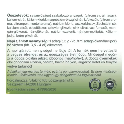 Vitaking Elektrolit Italpor Citrom- menta ízű 30 adag 145 g