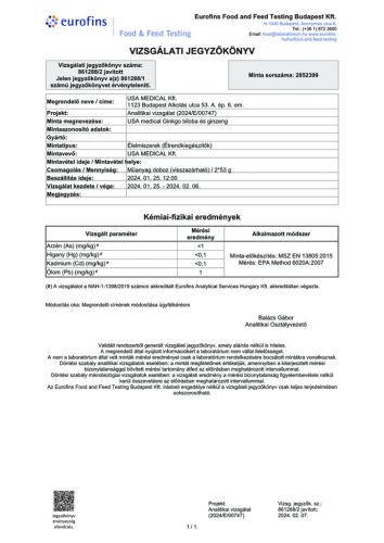 Usa Medical Ginkgo Biloba 60 kapszula ginzeng kivonattal 