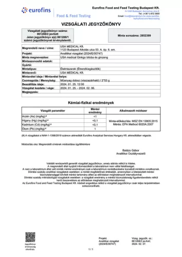 Usa Medical Ginkgo Biloba 60 kapszula ginzeng kivonattal 