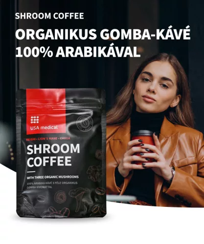 USA medical Shroom Coffee Gomba kávé 100% arabikával és 3 organikus gombakivonattal 72g
