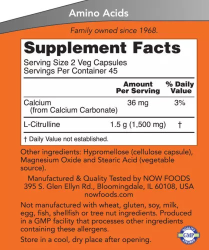 Now Foods L-Citrulline 750 mg 90 db vegán kapszula