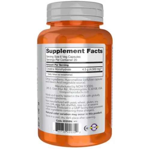 Now Foods Creatine Monohydrate 750 mg Kreatin 120 db vegán kapszula