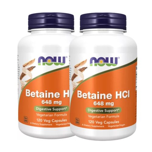 Now Foods Betaine HCl 648 mg 2x1 doboz DUO pack 2x120 vegán kapszula csomagban olcsóbb!