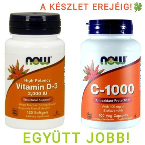 Now Foods D3 2000 vitamin 120lágyzselatin + C1000 100 veg kapszula Duo pack csomag